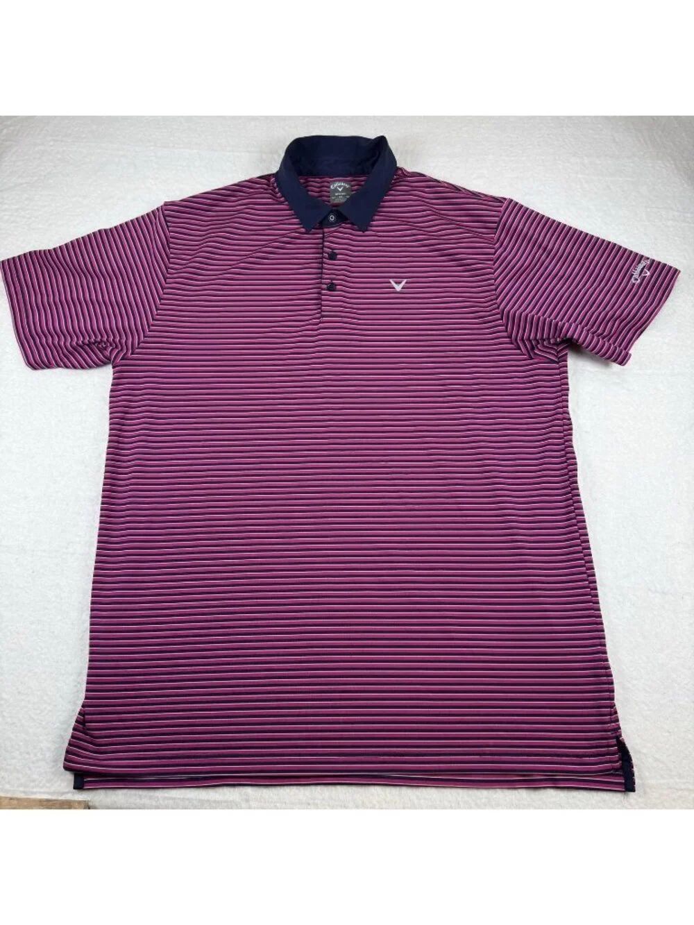 Callaway Polo Shirt Mens Size XLT Pink Striped Opti-Dri Golf Performance